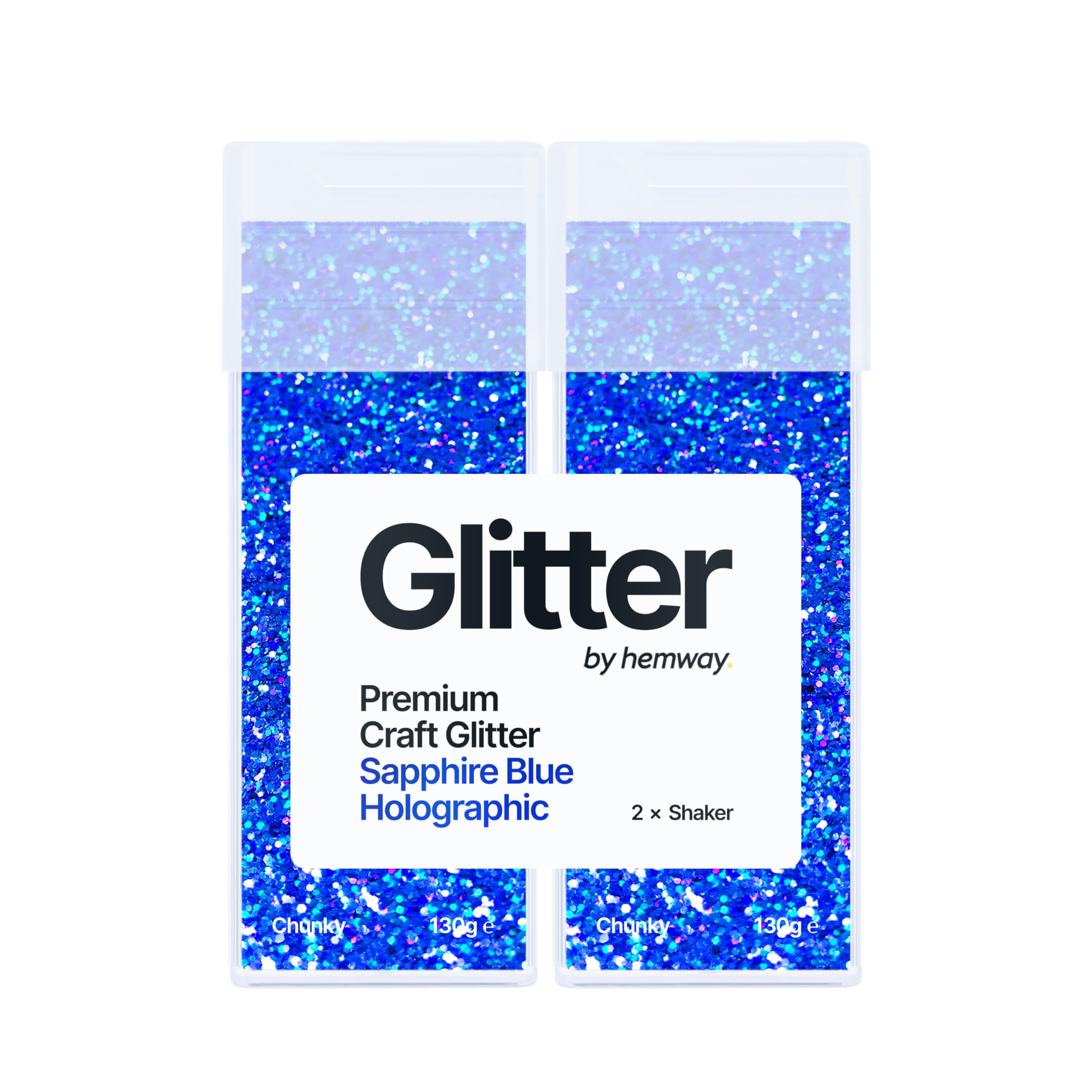 Hemway Glitter Shaker Sapphire Blue Holographic 130g x2 Pack Chunky, Craft Glitter Shakers for Resin & Epoxy Crafts, Christmas Art Supplies, Nail, Body, Face, Eye, Festival, Crafting, Slime, Sparkle