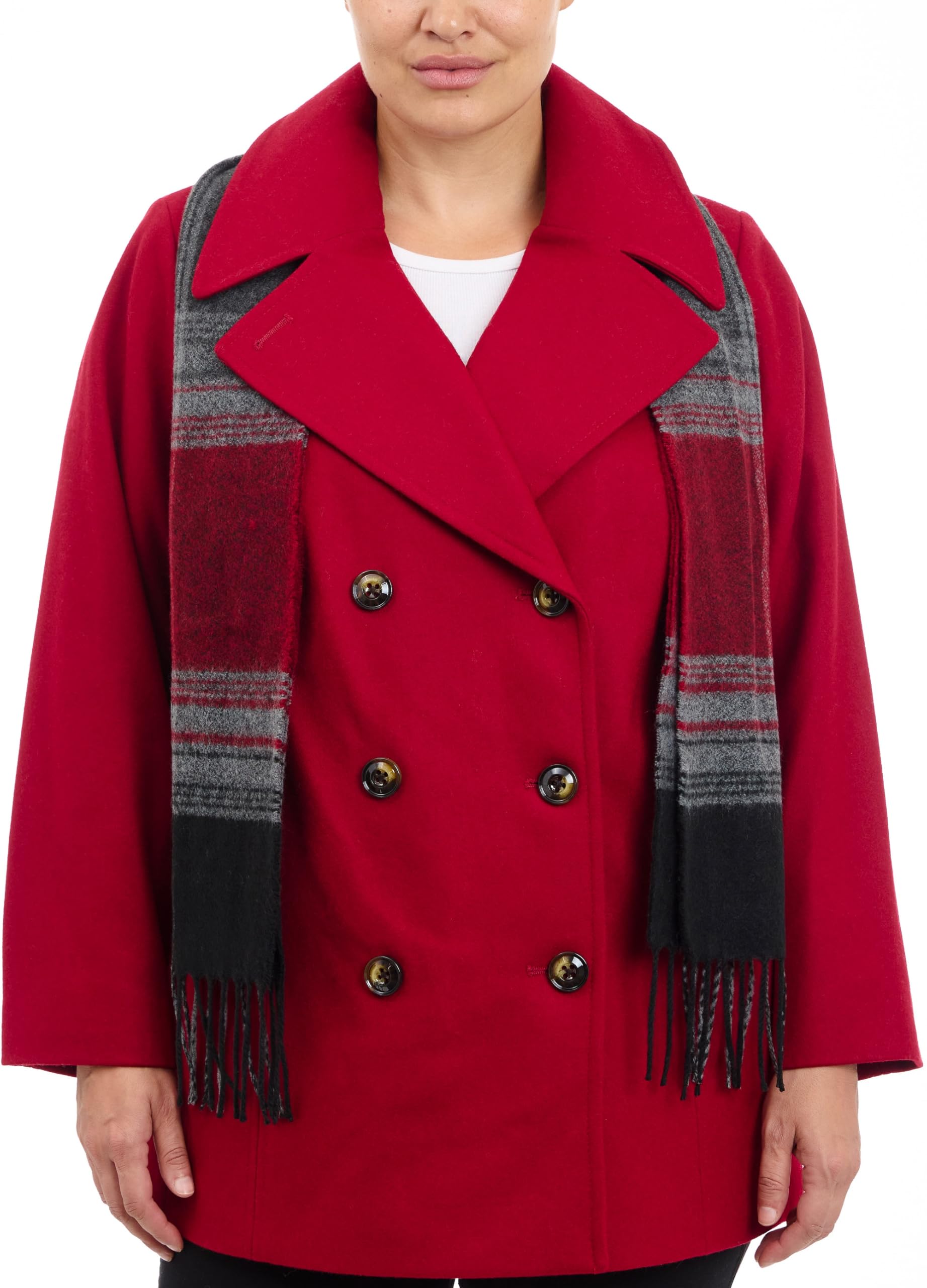 London Fog Women's Plus-size Double Breasted Plus Size Peacoat With Scarf Outerwear, Red, 2X Image