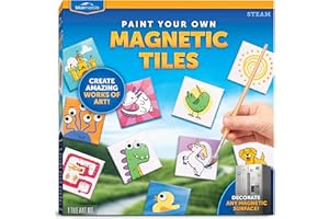 Blue Marble Magnetic Tile Art Craft Kit - Paint Your Own Magnetic Mini Tiles, Includes 10 Tiles, Magnets, 6 Paints, Brush, Googly Eyes & Transfer Stickers, Magnet Art Kit, DIY Magnets for Kids