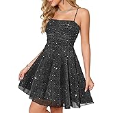Meetjen Women's Sparkly Cocktail Dress A Line Ruched Tulle Sequin Short Prom Dresses for Teens 2026 Summer Party
