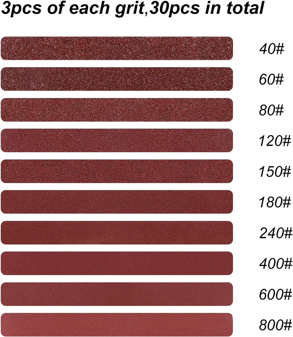 HongWay 30 Pack Sanding Belts 1/2x18 Inches Aluminum Oxide (3 Each of 40 60 80 120 150 180 240 400 600 800 Grits) for Belt Sander - - 