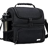 MIER Dual Compartment Lunch Bag Tote with Shoulder Strap for Men and Women Insulated Leakproof Cooler Bag, Black