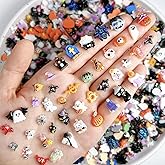 60Pcs Halloween Mix Nail Charms Cute Ghost Pumpkin Nail Gems Gothic Bat Spider Web Nail Rhinestones Colorful 3D Resin Design Nail Jewelry Halloween Acrylic Nails Supplies for Women Decorations Tips