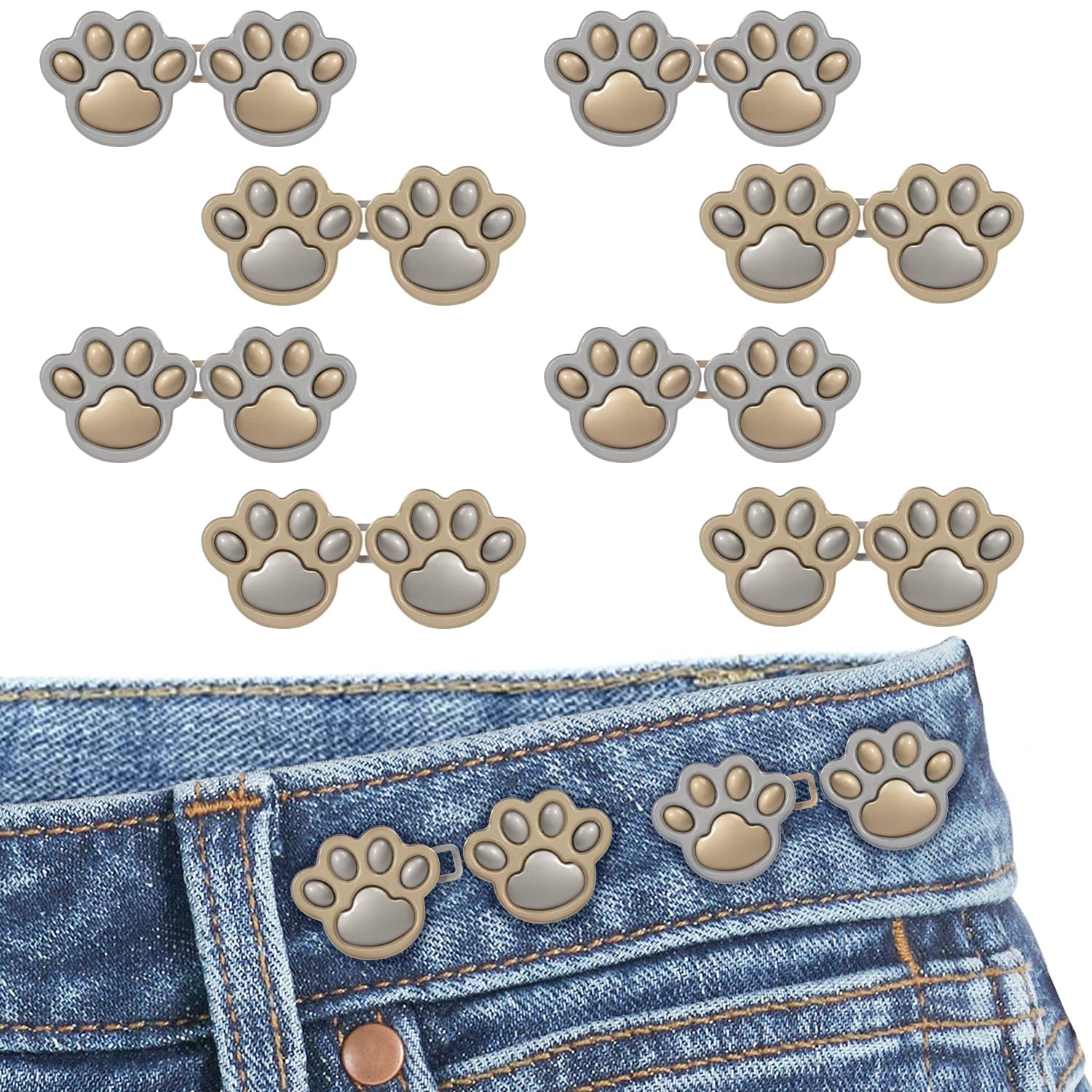 RichLuck 8 Pairs Jean Buttons for Loose Jeans, Cat Claw Pant Waist Tightener, Adjustable Waist Buckle Extender, Detachable Waistband Tightener Buttons Pins for Jeans