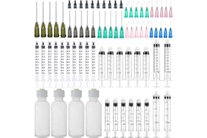 MIELIKKE 30 Pack 1ml, 3ml, 5ml, 10ml, 20ml, Dispenser and 50ml Glue Bottle. 14ga, 16ga, 18ga, 20ga, 22ga Dispensing head and Caps. Measuring Liquids and Refilling. Glue Applicator or Oil