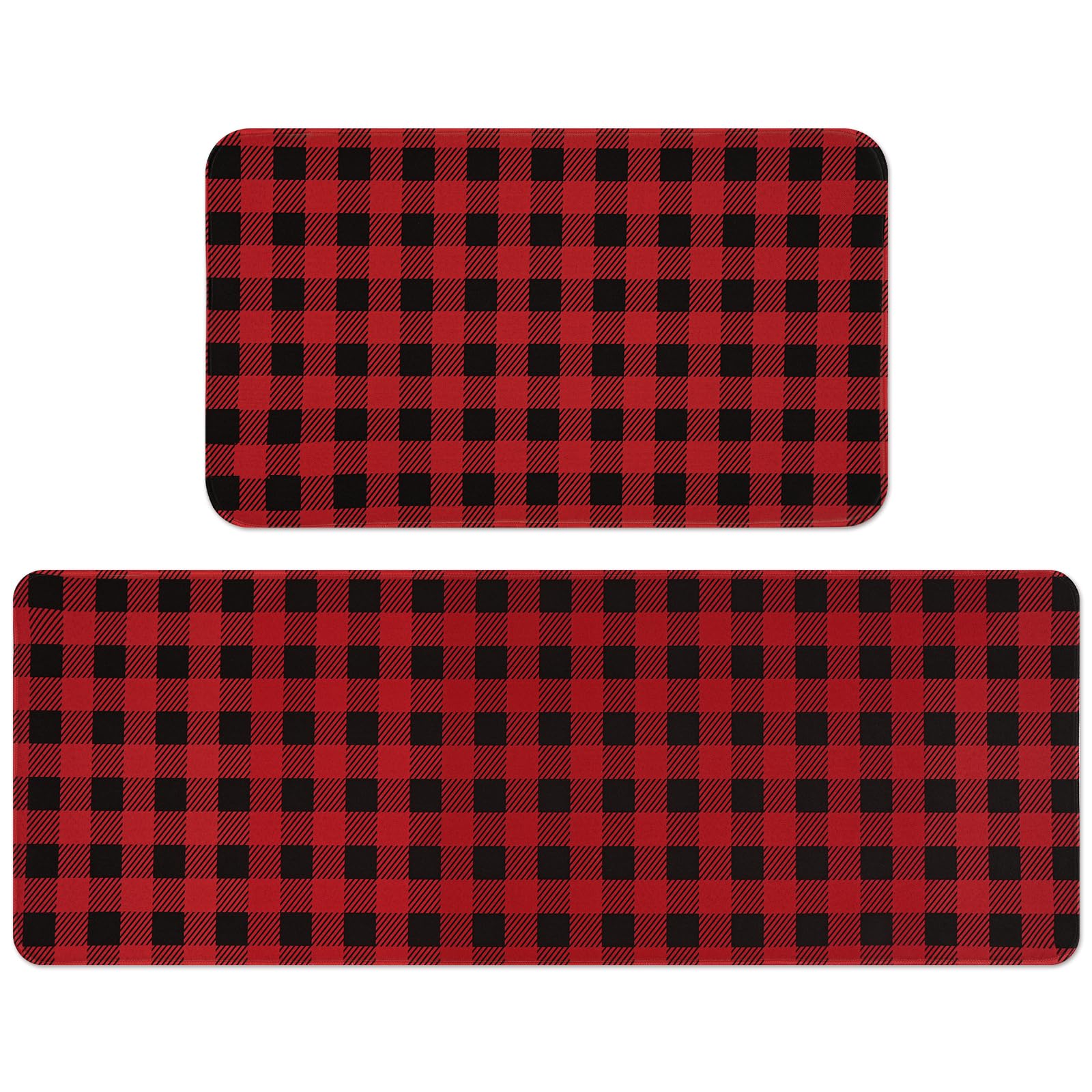 Photo 1 of Alishomtll Christmas Kitchen Rugs, Winter Xmas Buffalo Plaid Kitchen Mats Set of 2, Low-Profile Floor Mat Merry Christmas Decorations for Home Kitchen, Non-Slip Washable 17"x47"+17" x30"