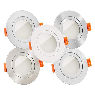 5x LED Bad-Einbaustrahler Aluminium rund 230V | IP44 & flach 25mm | DIMMBAR | 6W statt 70W | 120° Abstrahlung | warmweiß 3000