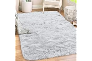 Gorilla Grip Fluffy Faux Fur Rug, 5x7, Machine Washable Soft Furry Area Rugs, Rubber Backing, Plush Floor Carpets for Baby Nursery, Bedroom, Living Room Shag Carpet, Luxury Home Decor, White