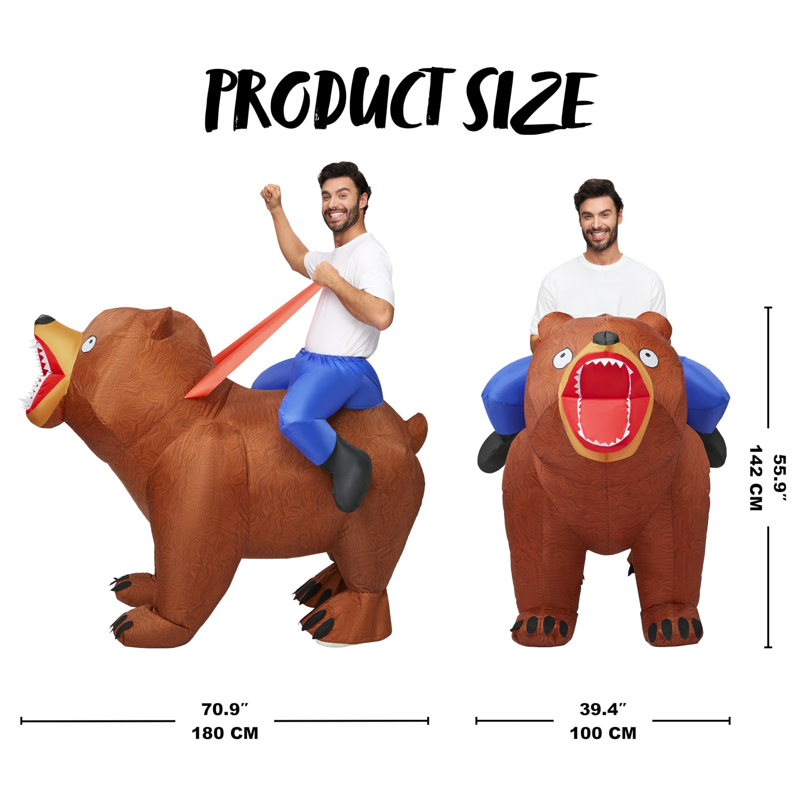 Spooktacular Creations Adults Halloween Inflatable Costumes, Riding a Bear Blow Up Costume, Brown Inflatable Suit for Men Halloween Costume Cosplay Themed Parties