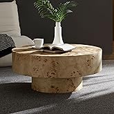 JASONBLUE 31.49''Mid Century Modern Round Wooden Coffee Table with Burl Wood Veneer and Sturdy Pedestal for Living Room, Office, Apartment (31.49" Burl Wood Veneer Tabletop)
