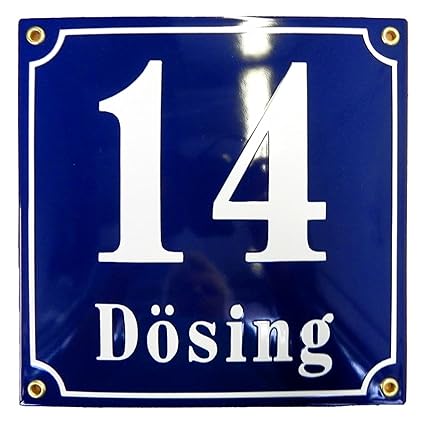 Hausnummer Hausnummernschild Emaille 20x20 cm mit Wunschstraßennamen und Nummer
