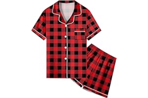 Umeyda Women & Girls Pajamas Set, Soft Satin Lightweight Silk Button-Down Top with Shorts 2 Piece PJS for Mom Boys Kids Gifts
