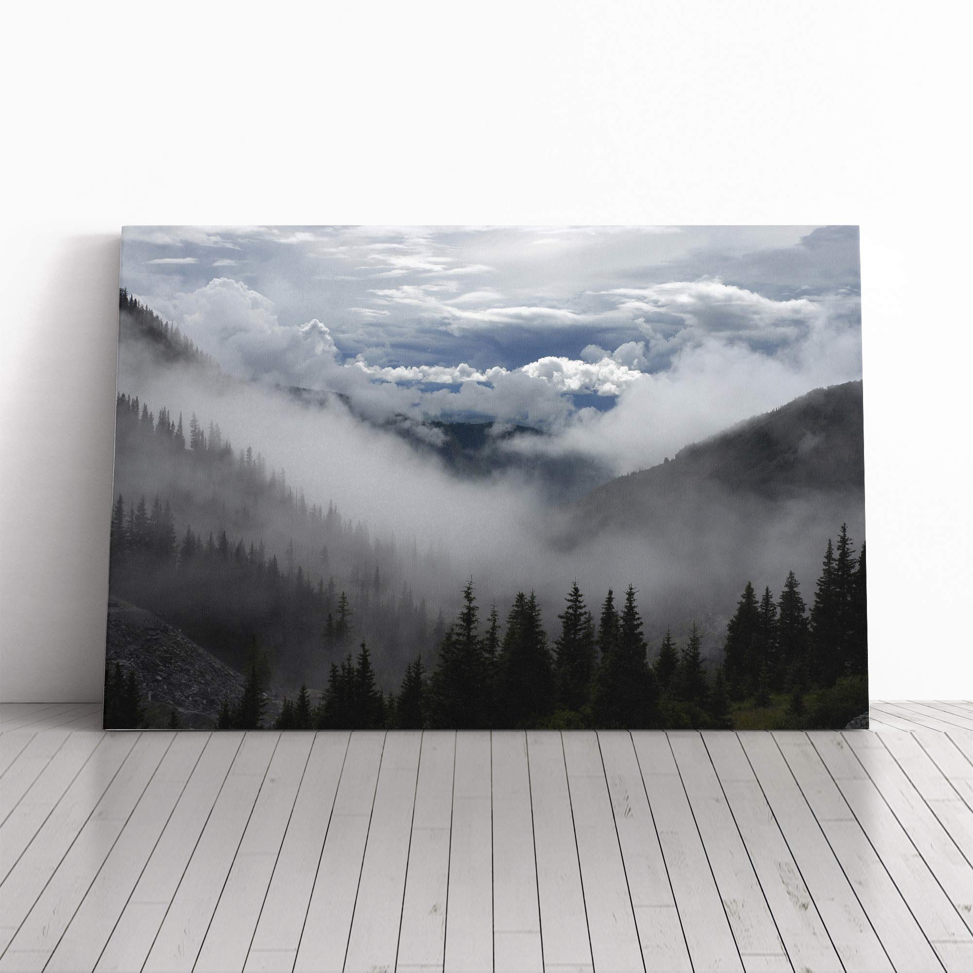 Landscape Clouds Over The Fir Trees Canvas Print | Gallery Wrapped 30mm Frame Wall Art | 20x14 inches | Ready to Hang | Modern Landscape Picture | Living Room Bedroom Lounge Office
