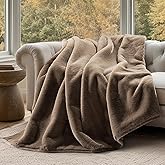 EVERGRACEHOME Ultra Soft Luxury Fluffy Mink Faux Fur Throw Blanket, Thick Warm Fall Winter Blankets for Bed, Couch, Cozy Plush Reversible Blanket for Chair, Sofa (Natural Tan, 50"x60")