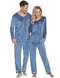 Ekouaer Couples Matching Pajamas Sets Velvet PJs