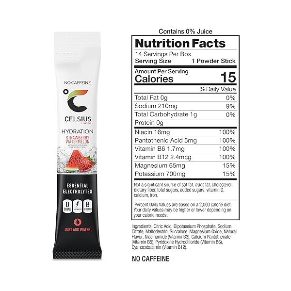CELSIUS HYDRATION™ STRAWBERRY WATERMELON, SUGAR FREE ELECTROLYTE HYDRATION DRINK MIX (PACK OF 14)