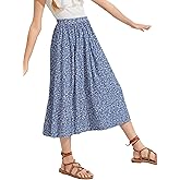Seechoslo New 6-14 Years Girls Floral Maxi Skirt Boho Flowy A-Line Summer Midi Skirt with Elastic Waist