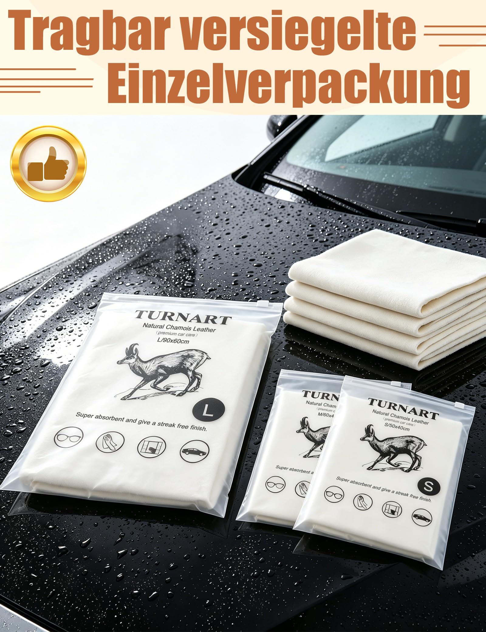 Turnart Auto Reinigungstuch Fensterleder Autoleder Tücher aus echtem Leder (S/50×40cm) 7