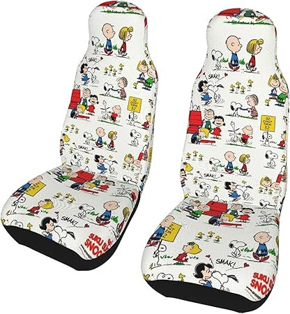 Amazon スヌーピー 9 2ピースカーシートカバー 軽自動車 普通車 前席 後席適用 取り付け簡単 汚染防止 通気性 四季通用創造的なファッションパターンおしゃれ 丸洗いできる カー用品 シートカバー 車 バイク