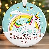 KATLADIZ Unicorn Ornament - Unicorn Gifts for Girls, Women - Cute Unicorns Ornaments for Christmas Tree - Rainbow Animal Christmas Ornament 2025 - Ceramic Ornament 2025