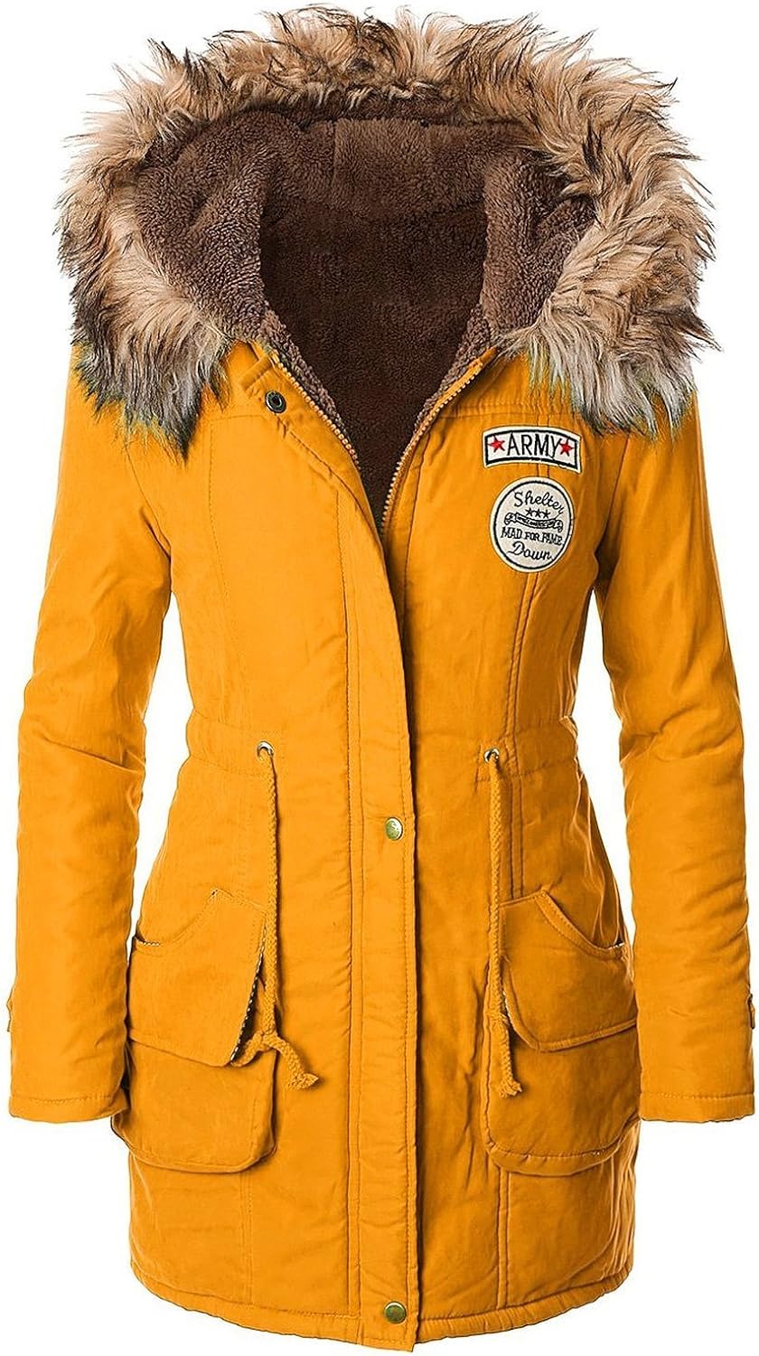 PANDA COS Womens Hooded Warm Winter Coats Faux Fur Lined Parkas XXL