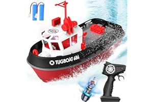 AIGIMU RC Boat with LED Lights, 1/72 RC Tugboat for Lakes Pools Salt Water, Remote Control Boat with 40+ Min Running Time Toy Boat for Kids 2.4GHz Pool Toy for Boys-RTR Version