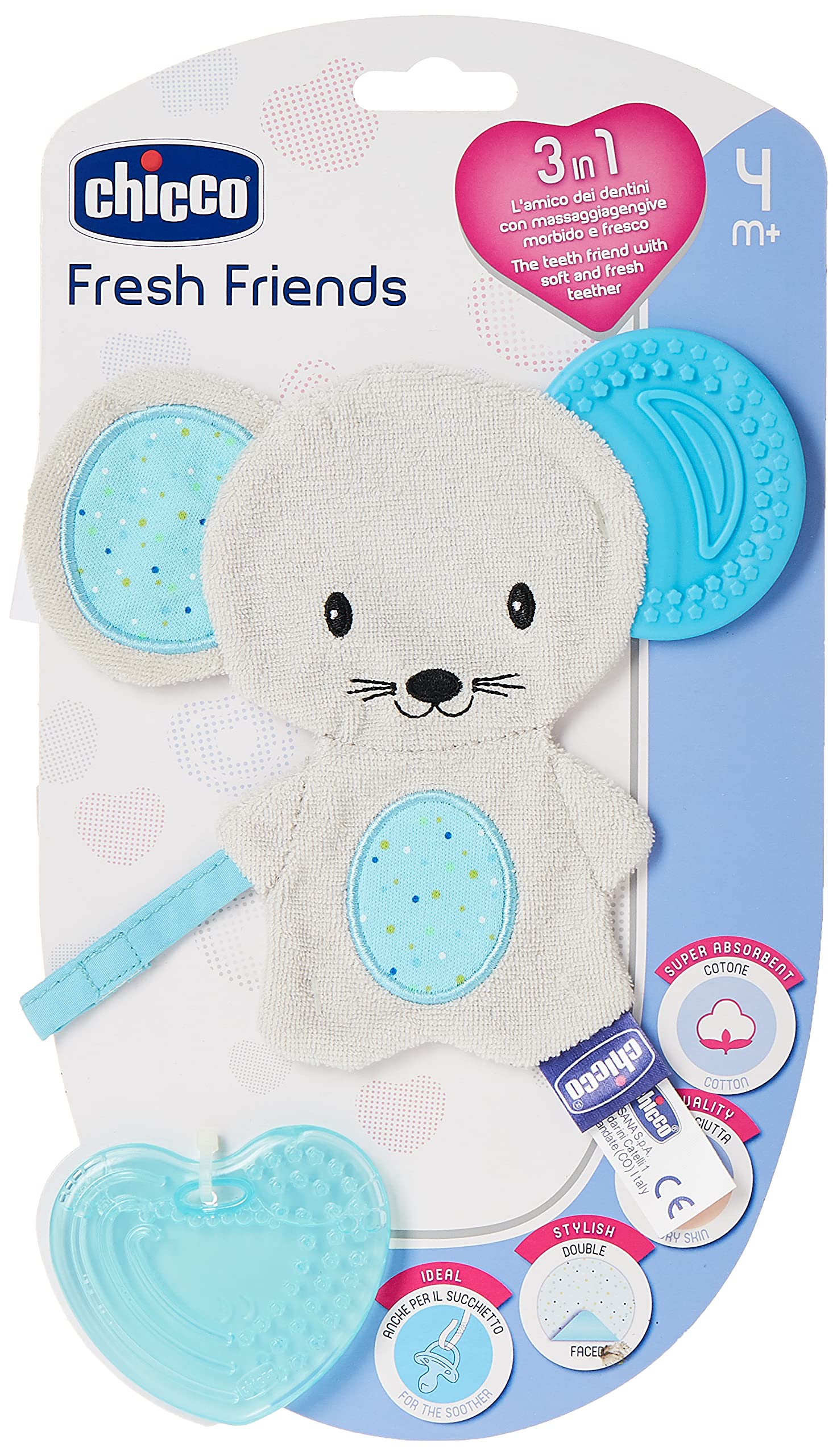 Chicco Fresh Friends 00002583200000 Soft Toy with Removable Teething Ring Boy Blue