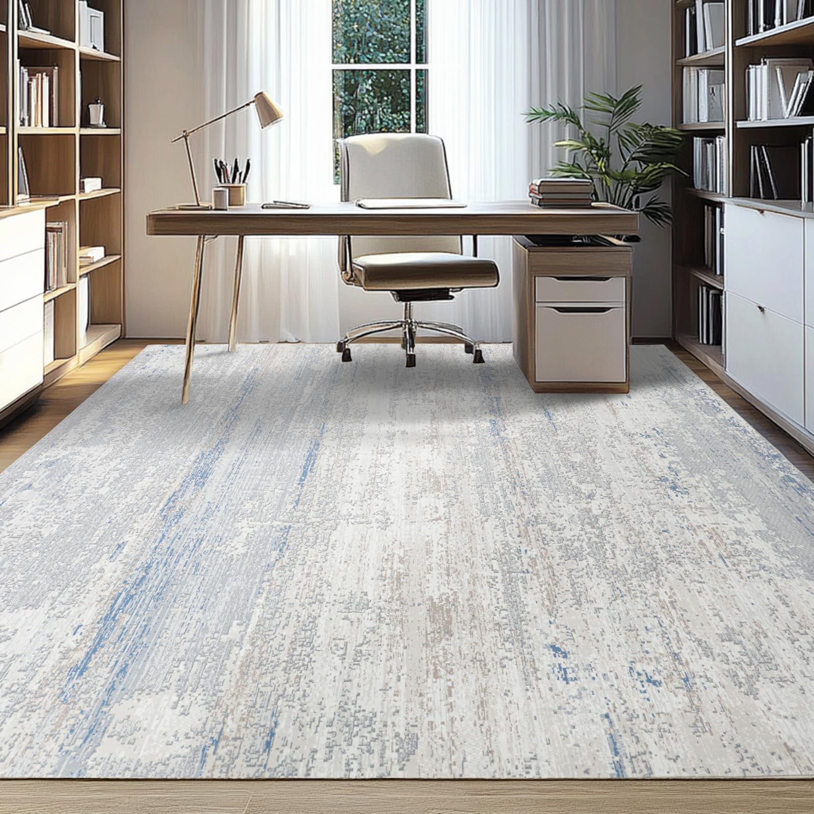 Lbris Washable Rug 6x9 Area Rugs for Living Room- Modern Abstract Rugs for Bedroom,Dining Room, Large Soft Low Pile Carpet with Non Slip Rubber Backing,Neutral Accent Rug for Nursery Home Office Image