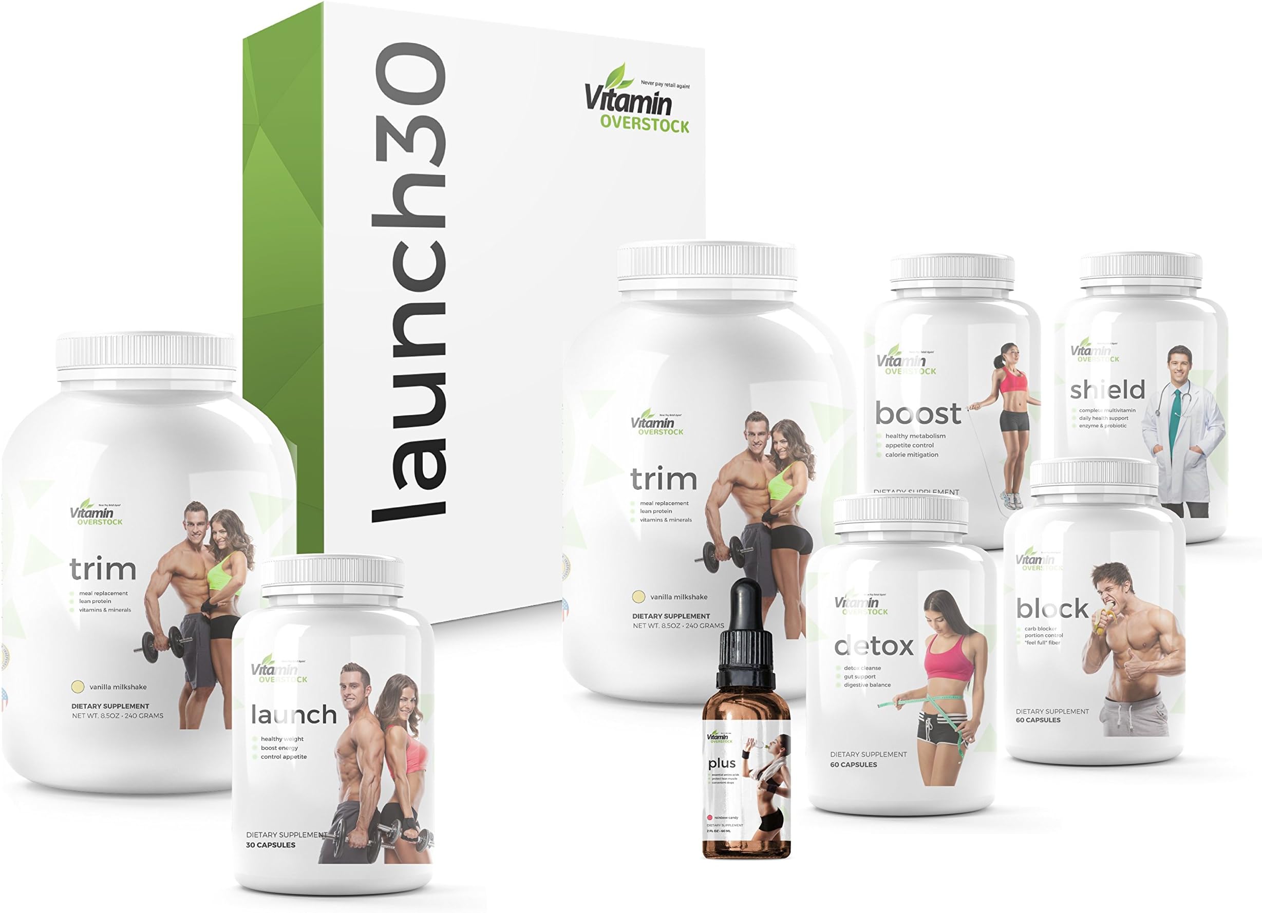 Vitamin Overstock Launch30 - Natural Weight Loss Cleanse Kit for Men & Women (Pack of 8 Supplements, 30 Day Supply)