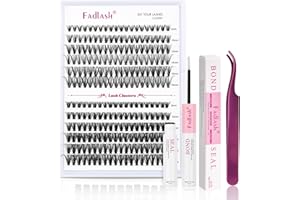 FADLASH DIY Eyelash Extension Kit, 240Pcs Lash Clusters with Lash Bond and Seal, Clusters Eyelash Applicator Tool, D Curl DIY Lash Kit (30D+40D Kit)