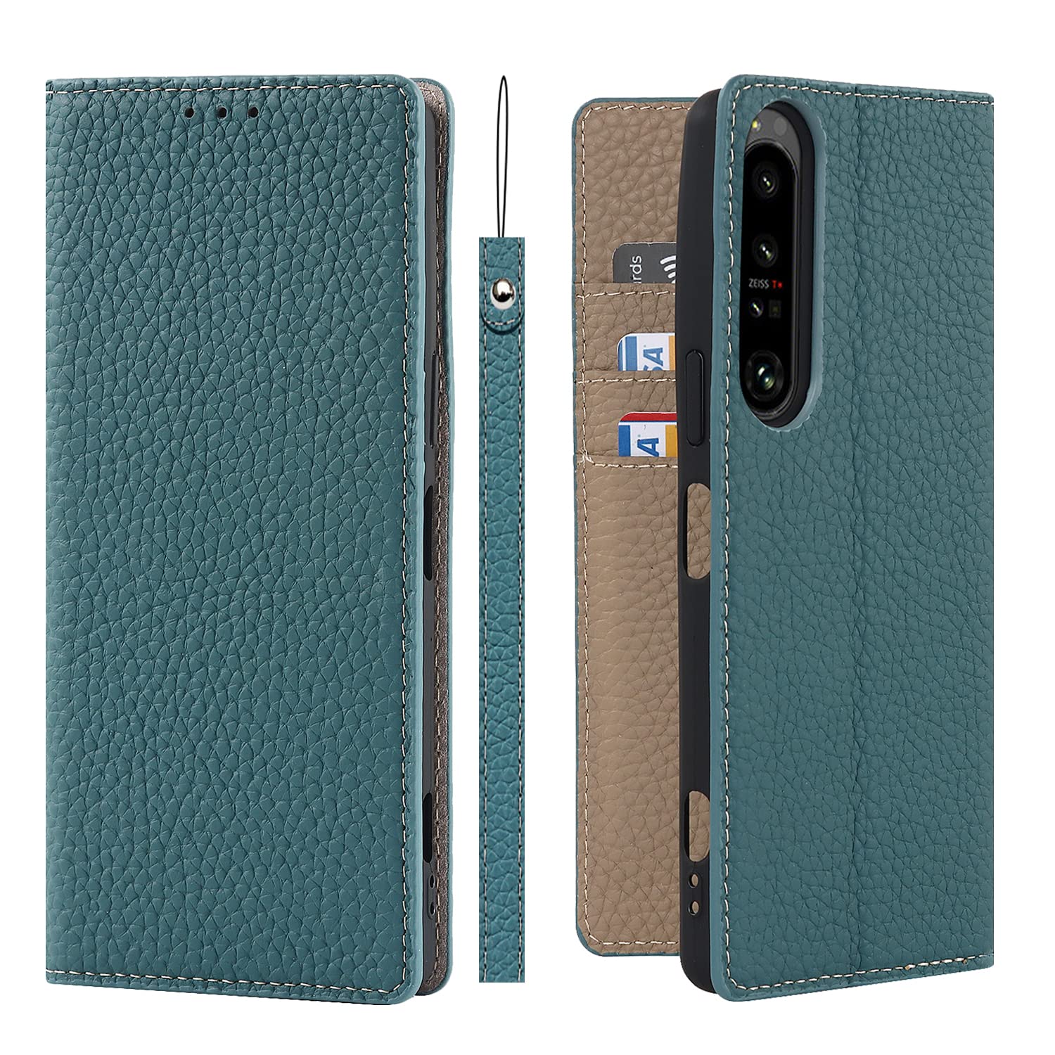 Cavor Phone Case Sony Xperia 1 IV,Genuine Leather Flip Wallet Case,[3 Card Slots][Magnetic Closure][RFID-Blocking],Protective Case Cover for Sony Xperia 1 IV - Sky Blue