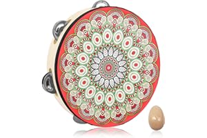 MUITOFELIZ Tambourine for Kids Adults 8 inch Percussion Musical Instrument Hand Held Drum for Kids Adults Metal Jingles Percussion Gift Apply to Church KTV Party，Giving Maraca *1 Color：n7