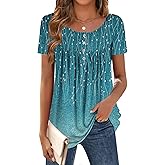 Zeagoo Women Tunic Tops Dressy Casual Summer Short Sleeve Shirts Floral Loose Fit Pleated Boho Top S-XXL