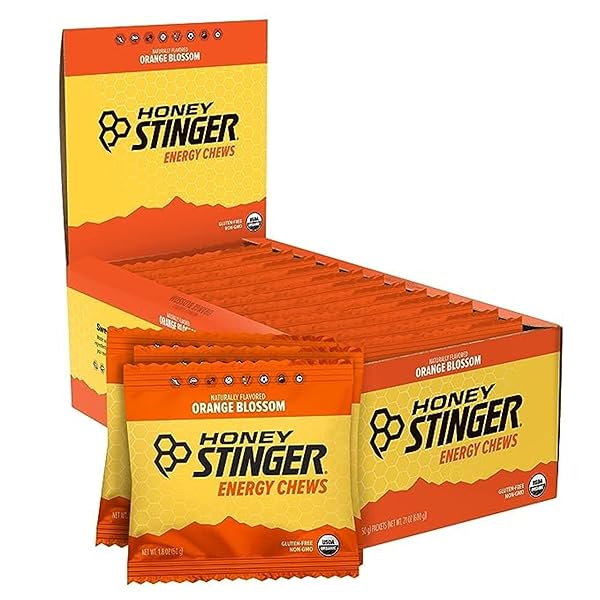 HONEY STINGER ORGANIC ORANGE BLOSSOM ENERGY CHEW | GLUTEN FREE & CAFFEINE FREE | FOR EXERCISE, RUNNING AND PERFORMANCE | SPORTS NUTRITION FOR HOME & GYM, PRE AND MID WORKOUT | 12 PACK, 21.6 OUNCE