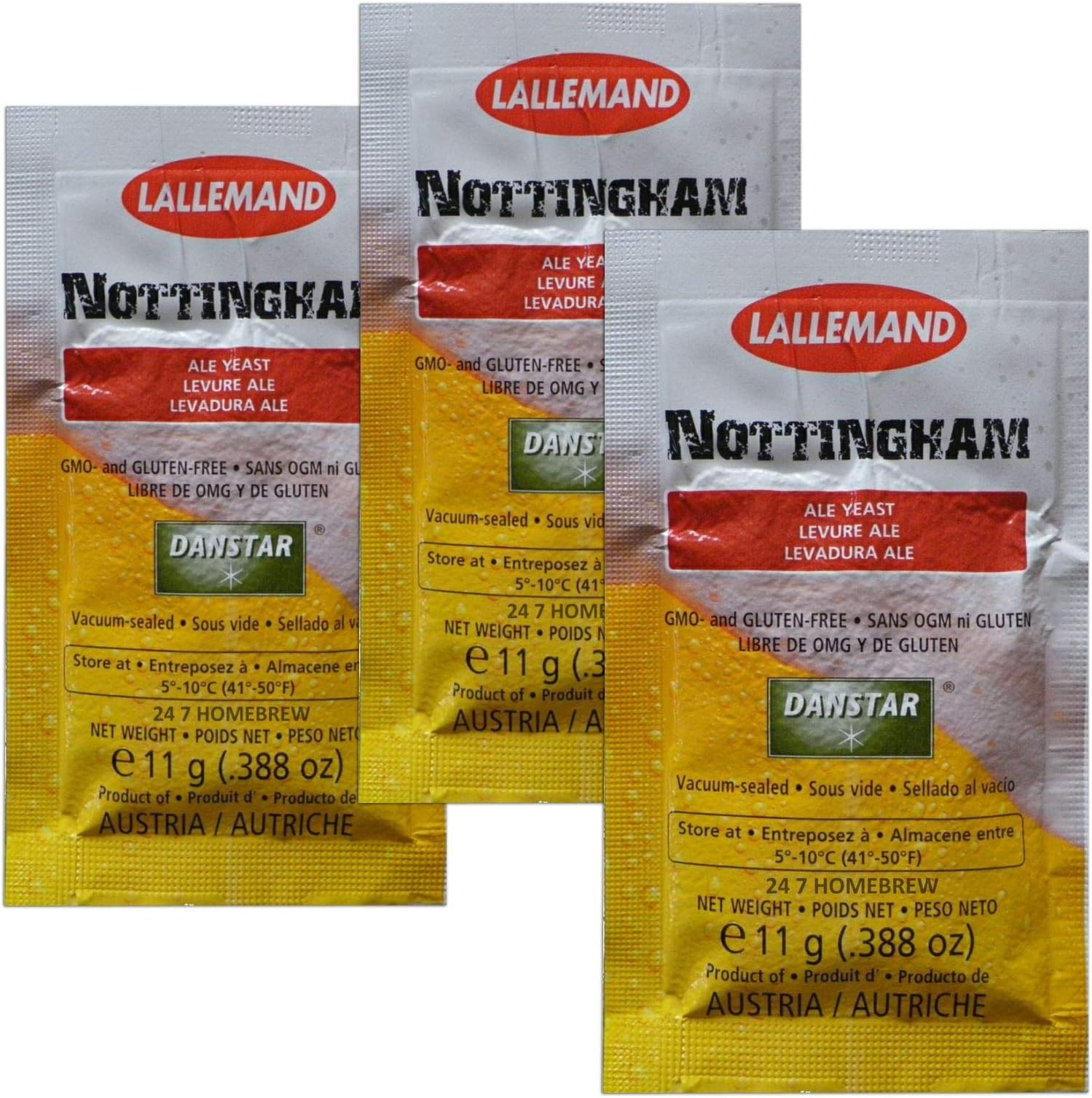 3x Danstar NOTTINGHAM Ale Yeast 11g Fast Fermenting Premium Quality Beers