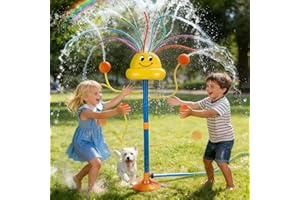 VATOS Water Sprinkler Outdoor Yard Toy for Kids, Smile Face Rainbow Splash Toy with 8 Wiggle Tubes 4 Nozzle, Backyard Lawn Wa