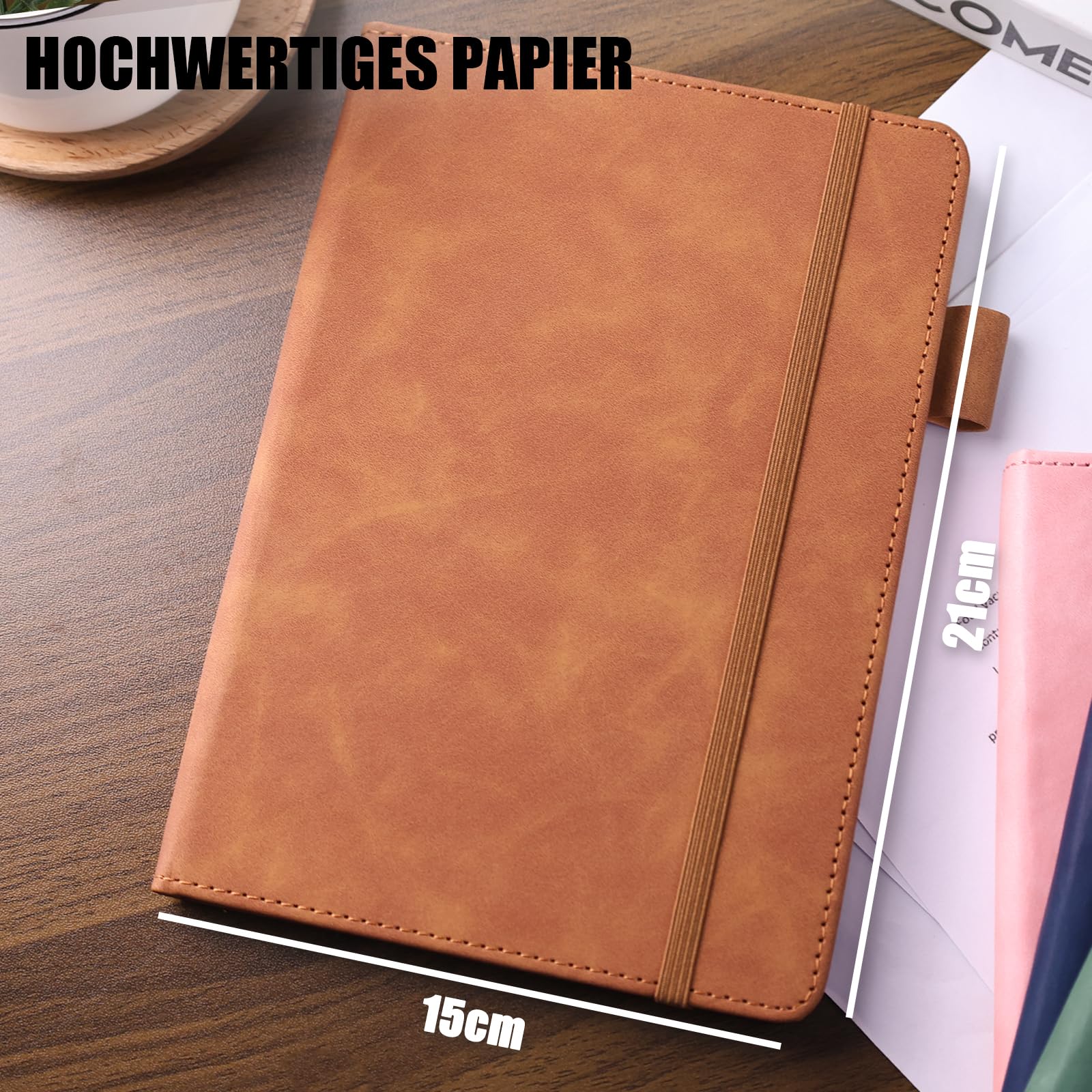 SALLYFASHION Notizbuch A5 Liniert, 200 Seiten Hardcover Tagebuch Notizblock Premium 80g/m² Papier Quadratisch mit Gummibandm für Notizen Planung Studium Reisen Skizzen Projekte (Braun)