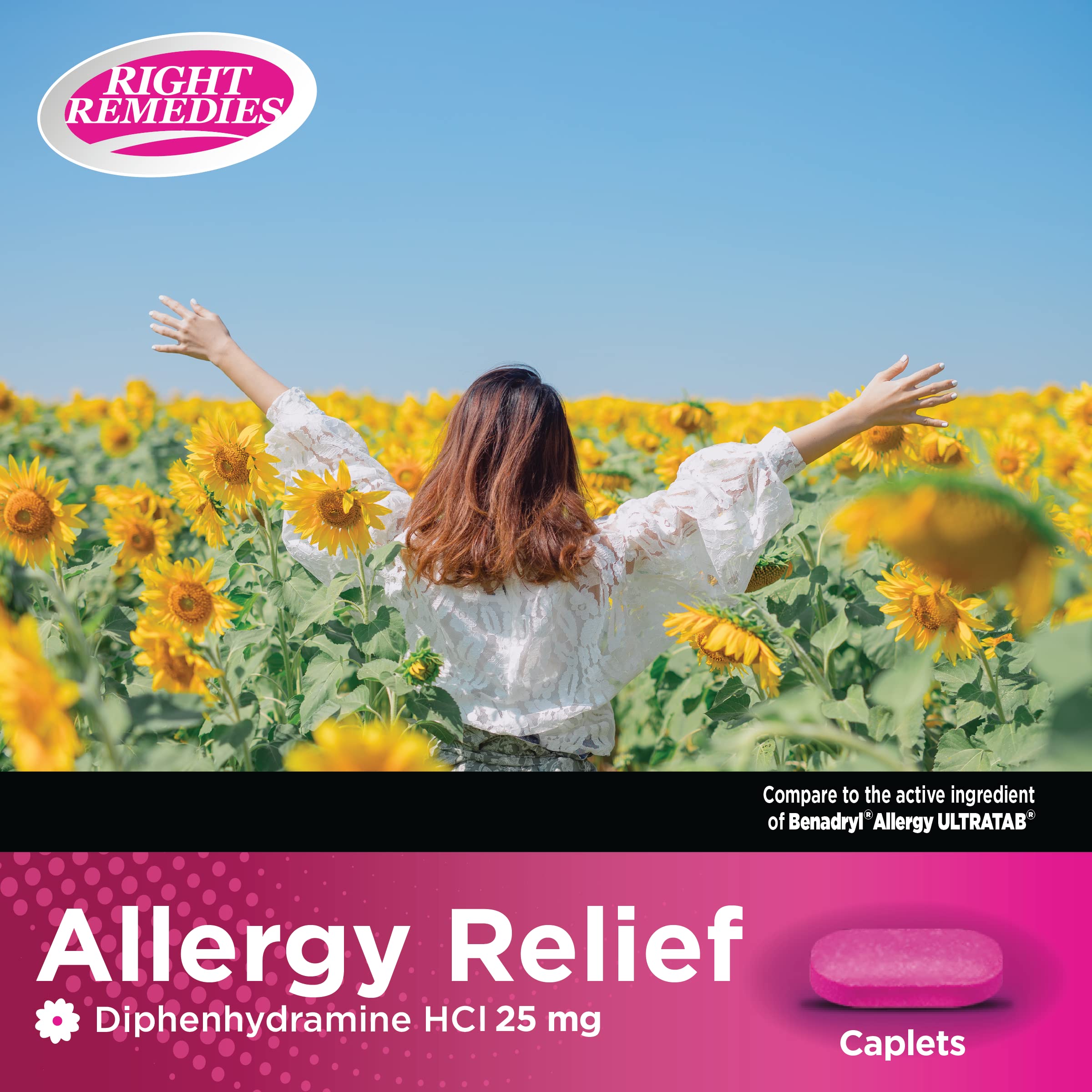 RIGHT REMEDIES Allergy Relief Antihistamine, Diphenhydramine HCl 25mg, (600 Count), Generic Benadryl Ultratabs, Relieves Seasonal Indoor or Outdoor Upper Respiratory Allergies