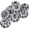 8 Pcs 4" Fall Harvest Artificial Pumpkins Buffalo Check Crochet Pumpkins Knit Pumpkins for Farmhouse Rustic Fall Wedding Cent