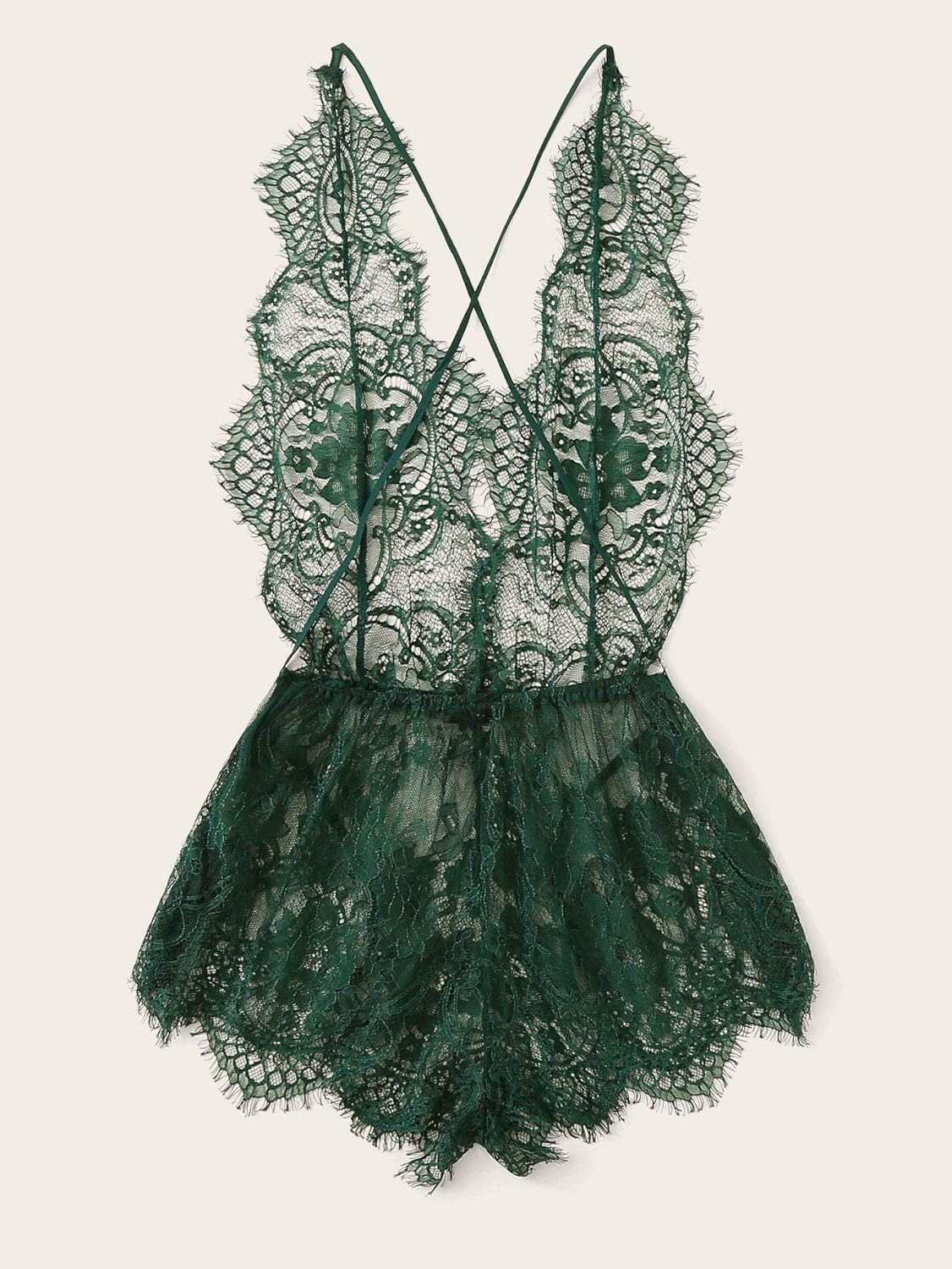 MakeMeChic Women's Lace Teddy Lingerie Deep V Backless Sleeveless Romper Sleepwear at  Women’s Clothing store