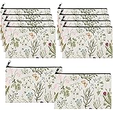 Chunful 10 Pieces Inspirational Canvas Makeup Bags for Women Graduation Gift Rainbow Canvas Cosmetic Bags Bulk with Zipper Friendship Gift Travel Toiletry Pouch(Wildflowers)