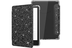MoKo Case for 6.8" Kindle Paperwhite 11th Generation 2021&Kindle Paperwhite Signature Edition, Ultra Clear Soft Flexible Transparent TPU Back Cover Light Shell with Auto Wake/Sleep, Black & Glitter