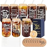 TAOZIM 8 Set Employee Appreciation Gifts Glass Cups, Thank You Gifts for Staff Coworker 16oz Can Shaped Beer Glass Cups, Gift Box, Hanging Cards and Coaster Birthday Gift for Team Women Men Teacher
