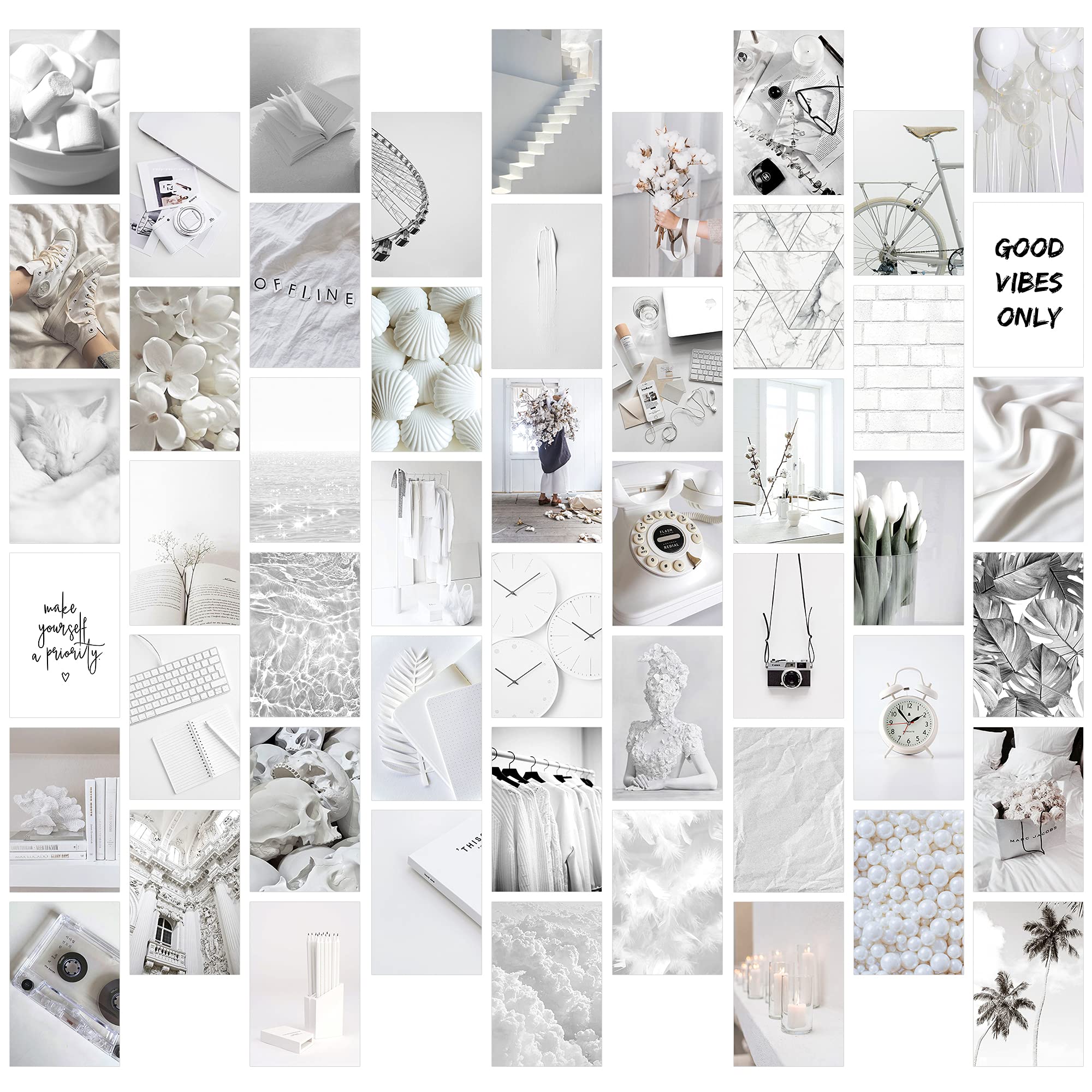 GROBRO7 50PCS Gery White Wall Collage Kit, Aesthetic Picture Indie Room Decor, Art Posters for Dorm Decor, Wall Art Prints for VSCO Girls Boys Bedroom, Aesthetic Photo Display
