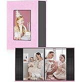 Ejblfe Photo Album 4x6,Linen Cover Slide-in Photo Album Book Can Holds 100 4x6 Photos with 50 Black Sheets for Family,Wedding,Baby and Holiday Pictures (Pink)