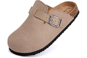 Torotto Kids Suede Clogs Cork Footbed Toddler Slippers with Arch Support & Adjustable Straps for Boys Girls Indoor & Outdoor