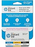 HP Instant Ink 5 dollar Prepaid Card, use to enroll in 50, 100, or 300 page plan