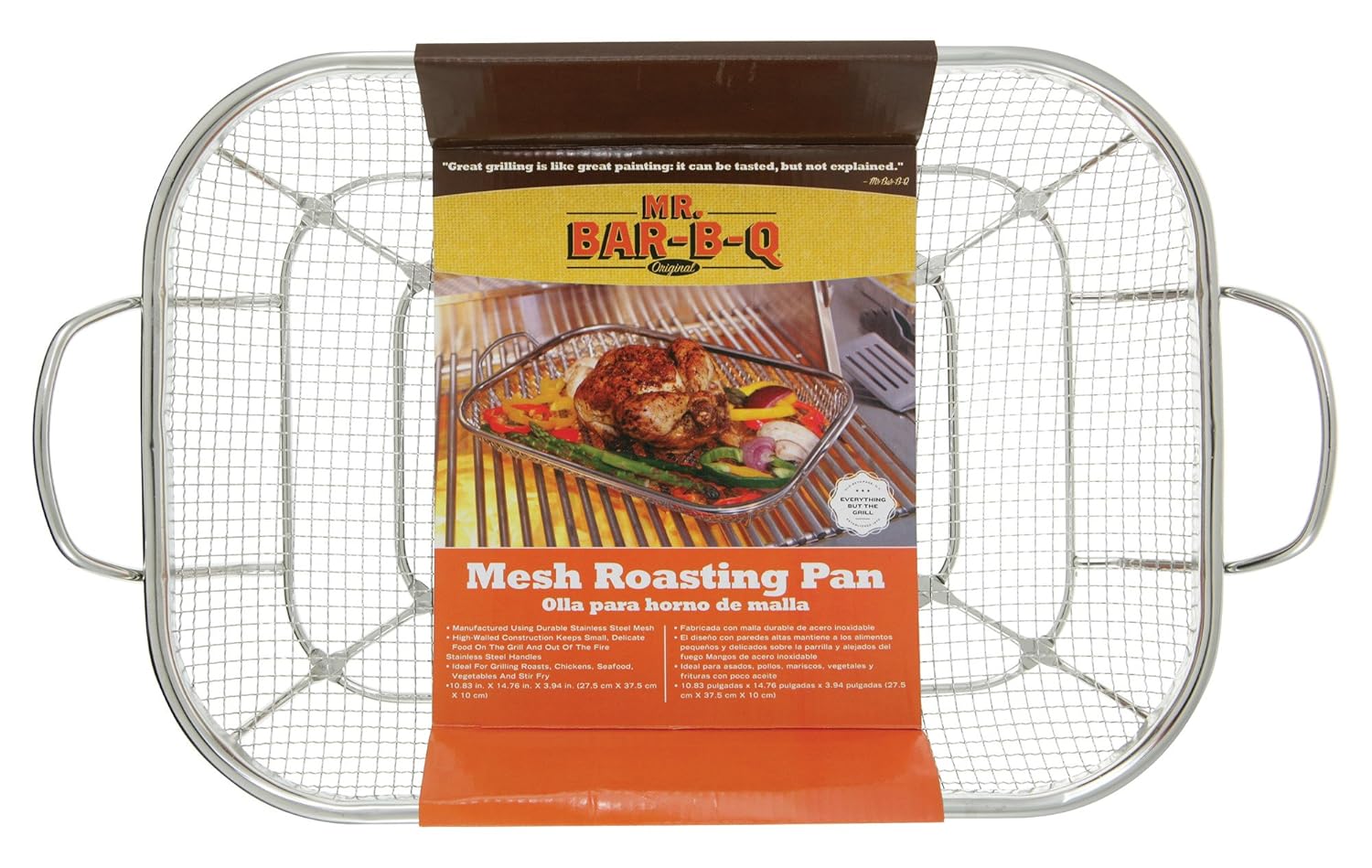 Mr. BBQ Stainless Steel Mesh Roasting Pan with Built in Stainless Steel Handles - Perfect for Cooking Vegetables, Stir Fry, Seafood and More - Great for Tailgating and Camping