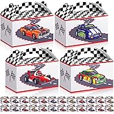 24 Pcs Racing Cars Party Gift Boxes with Handle Race Flag Treat Goodie Boxes for Candy Gifts Black and White Checkered Wheels Car Tote Bags for Racing Themed Birthday Party Supplies Decorations