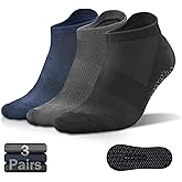 NEWZILL 3 Pairs Non Slip Yoga Socks With Grips for Women & Men, Unisex Anti Skid Socks for Pilates Barre Workouts Hospital